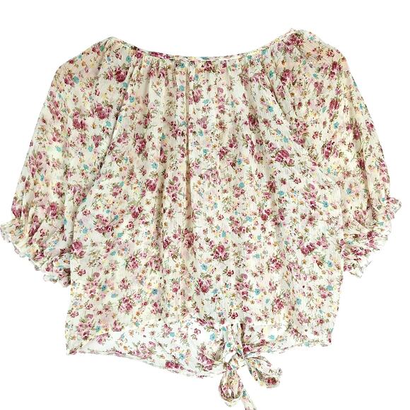 Womens Top Medium Boho Chic Spring Floral Cottagecore Fairy Sheer Coquette Crop - Picture 7 of 7